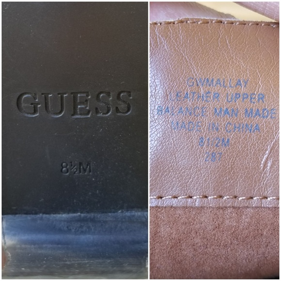 Guess Tan Ruched Leather Stacked Wood Heel Boots boho - Picture 6 of 8